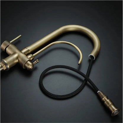 Trista - Antique Brass Kitchen 3 Way Filtered Pull Out Tap