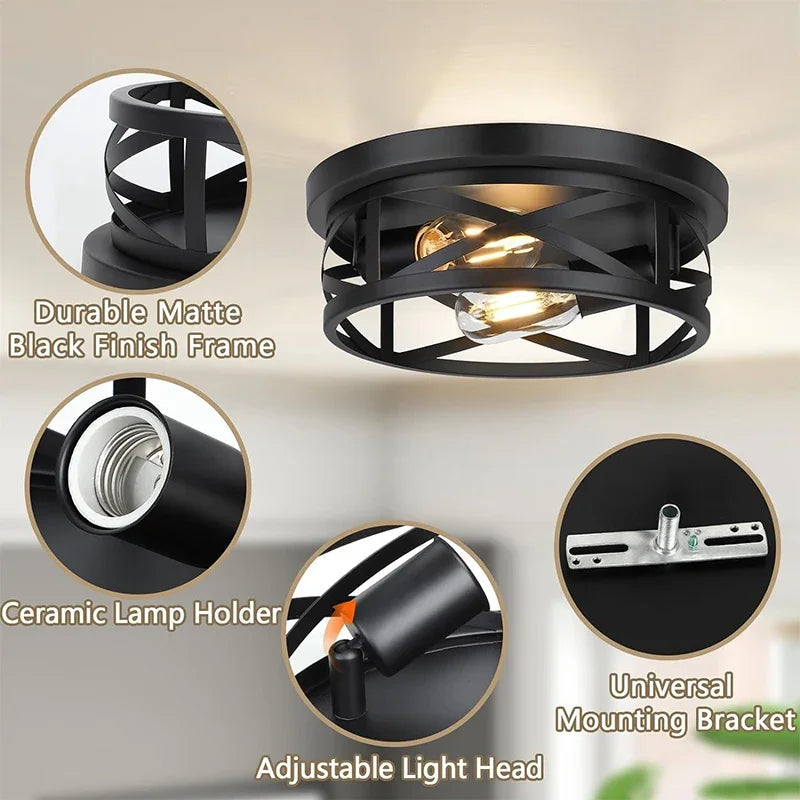 Dayanara - Modern Circular Criss Cross Integrated Black Flush Mount Ceiling Light