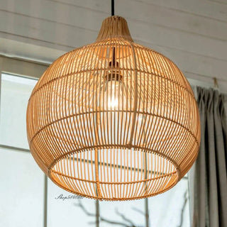 Hermilo - Japanese Rattan Woven Hanging Dome Pendant Ceiling Light