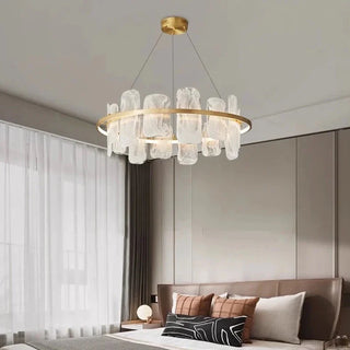 Halo - Hanging Stone Style Coloured Glass Gold Round Chandelier