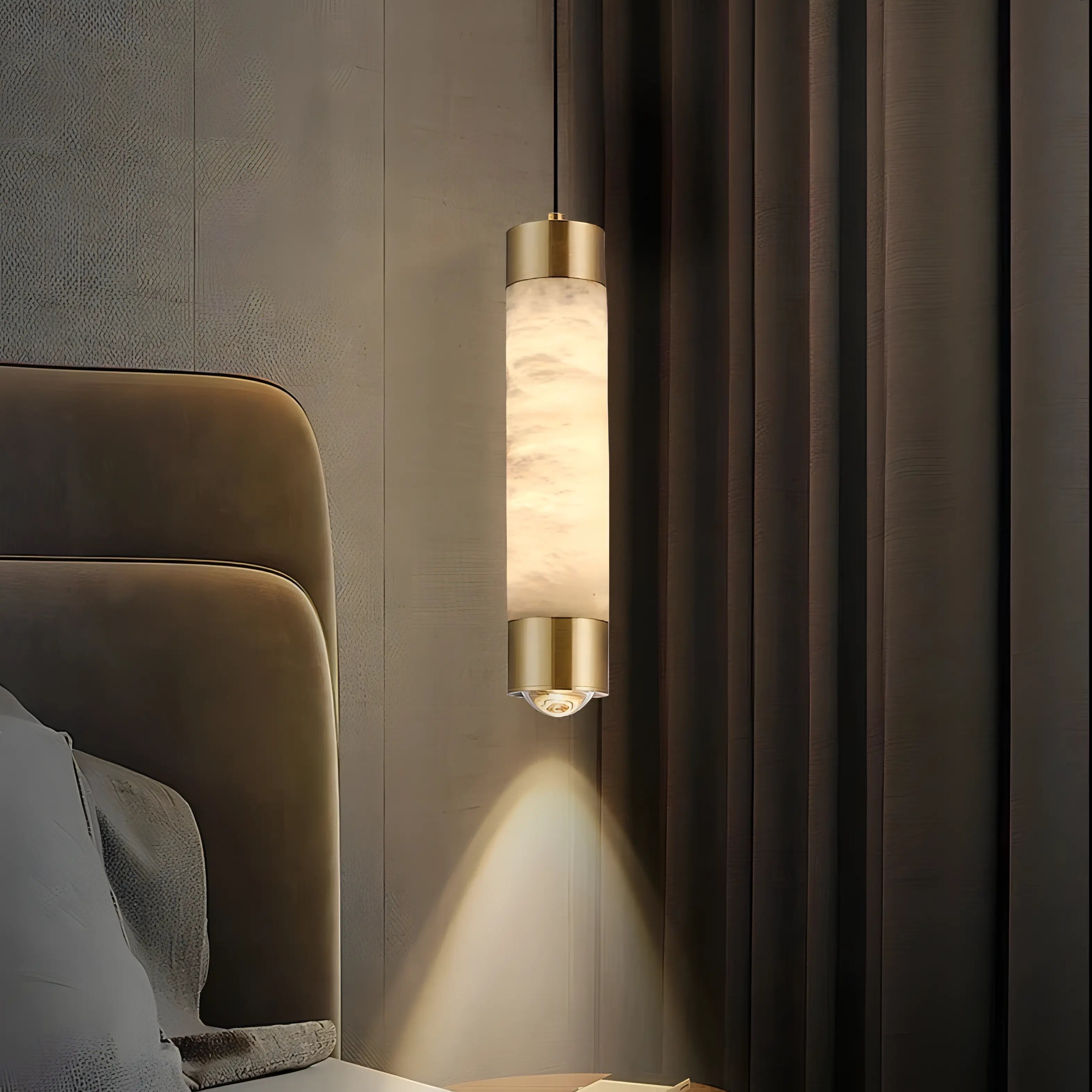 Lowrie - Modern Minimalist Gold Hanging Tube Marble Copper Ceiling Light