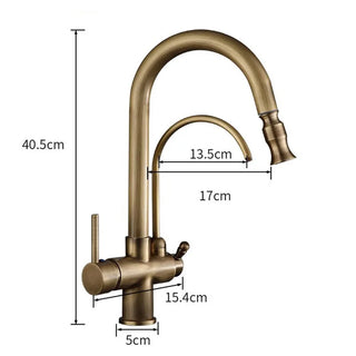 Trista - Antique Brass Kitchen 3 Way Filtered Pull Out Tap