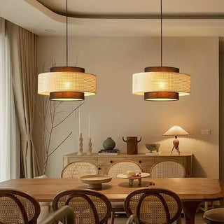 Bolaños - Layered Perforated Woven Cylindrical Hanging Pendant Ceiling Light