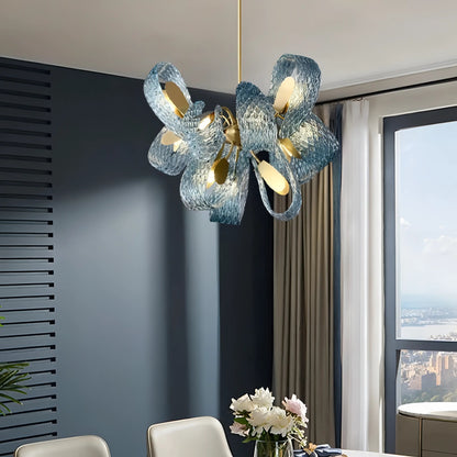 Piper - Blue Patterned Glass Gold Body Crystal Hanging Chandelier