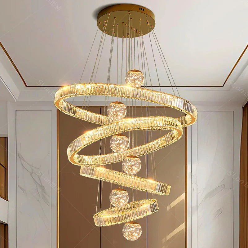 Patric - Crystal Round Tiered Gold Ceiling Chandelier