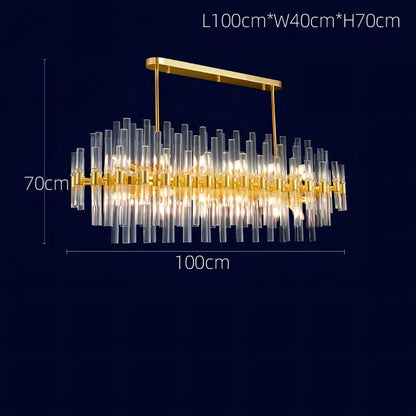 Sofia - Glass Crystal Tubes Round Gold Ceiling Chandelier