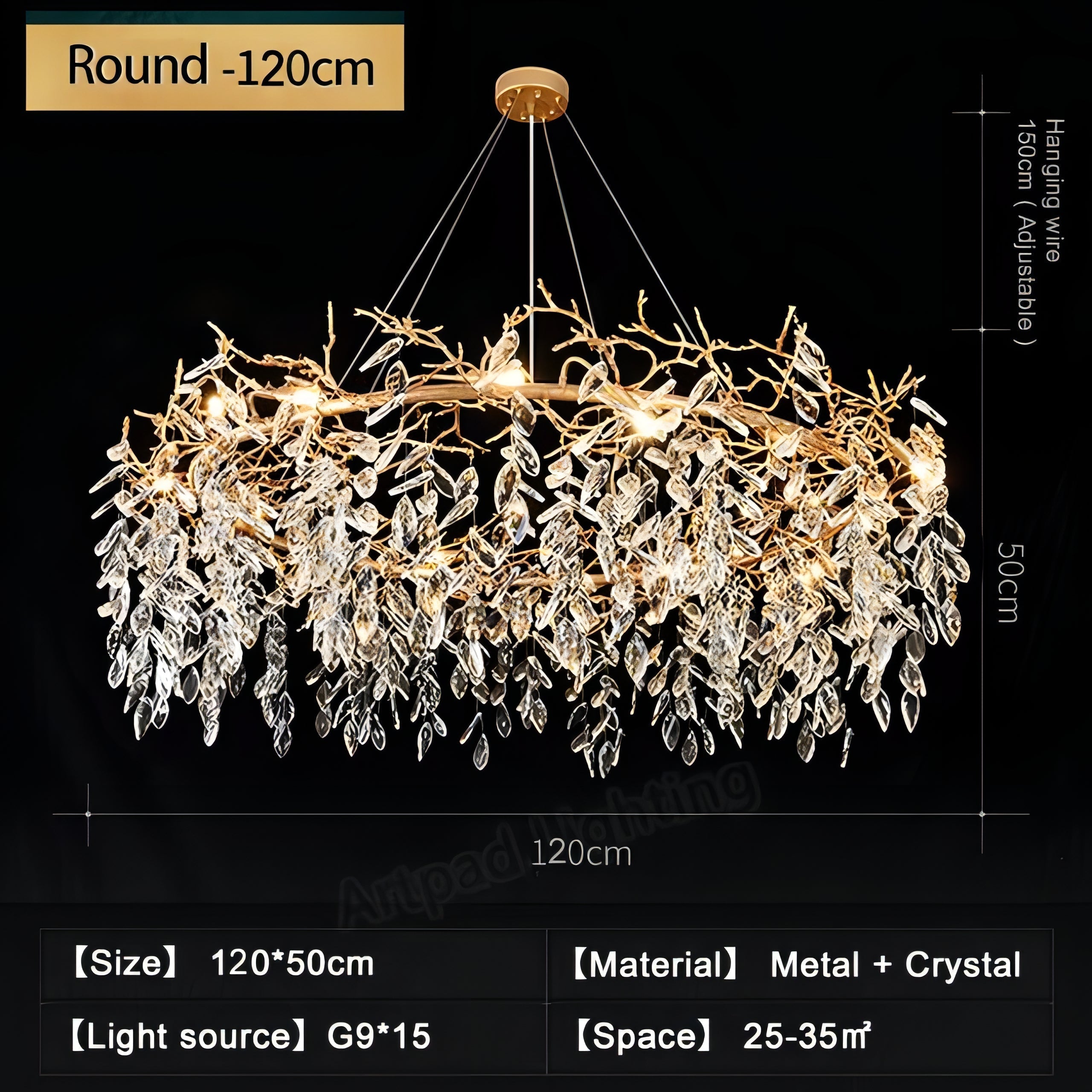 Azariah - Gold Tree Hanging Crystal Petal Ceiling Light Chandelier