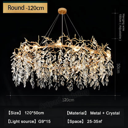 Azariah - Gold Tree Hanging Crystal Petal Ceiling Light Chandelier