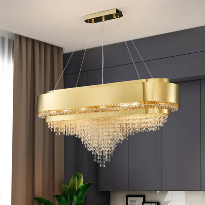 Manda - Crystal Gold Bead Rectangle Ceiling Chandelier
