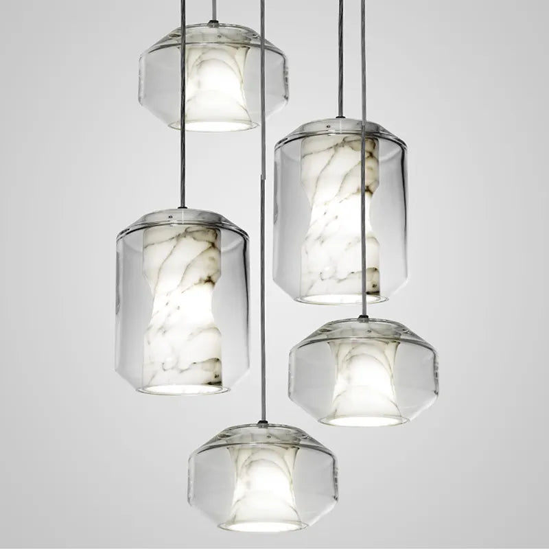 Oide - Marble Glass Double Shade Hanging Pendant Light