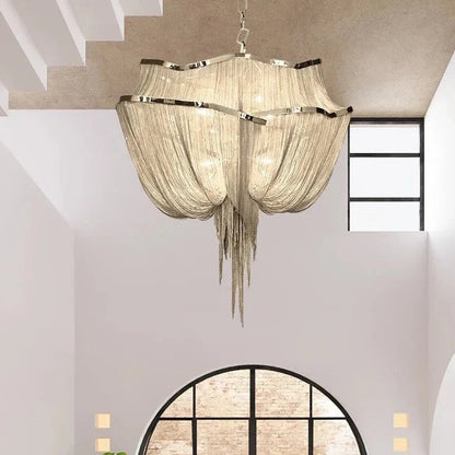 Shaffer - Round Stainless Steel Chain Tassel Chandelier