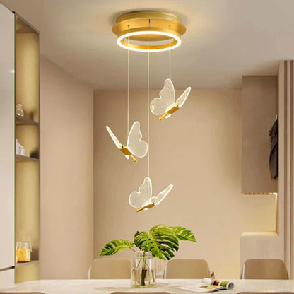 Valerie - Round Modern LED Butterfly Gold Ceiling Chandelier