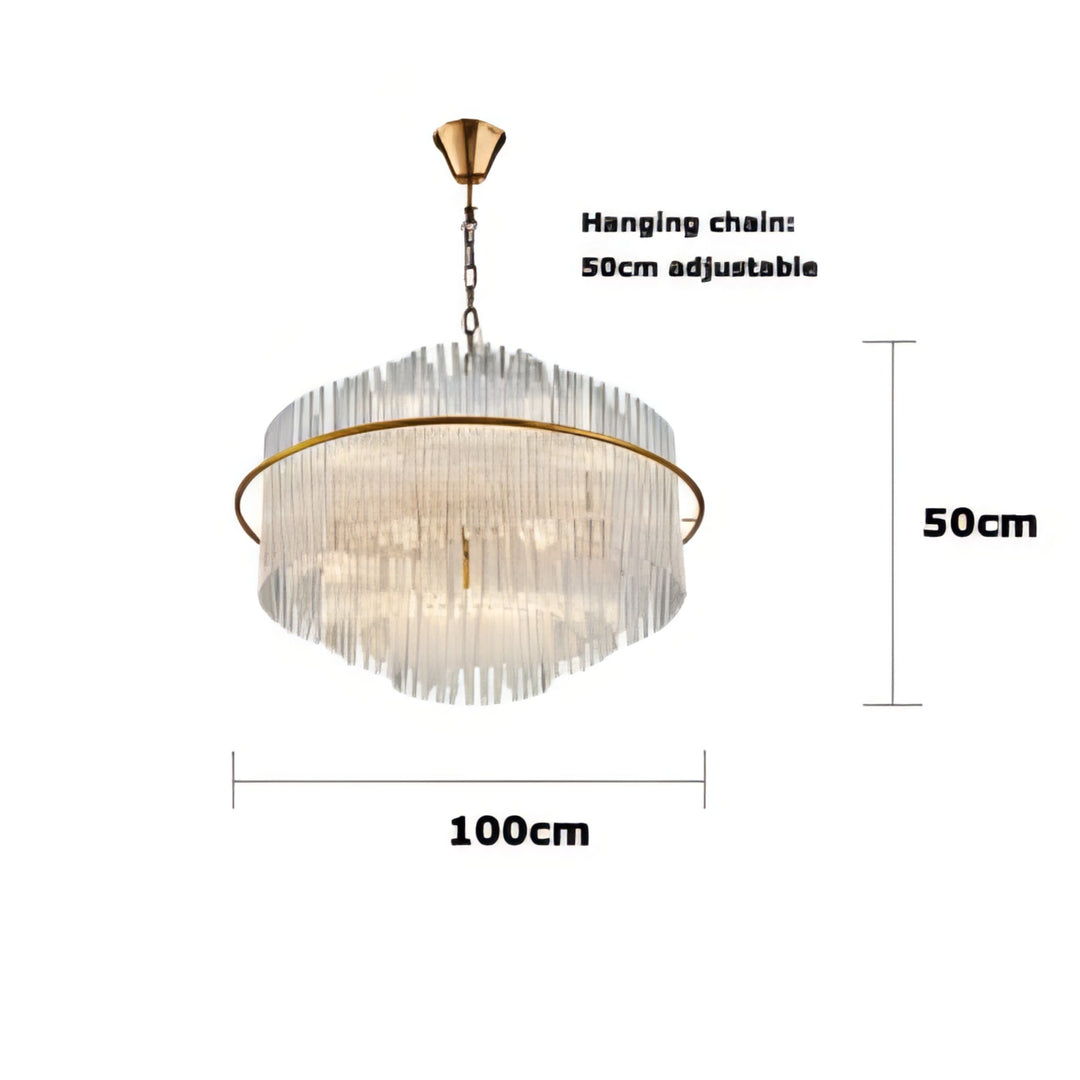 Leonard - Gold Tiered Tube Glass Crystal Round Oval Ceiling Light Chandelier