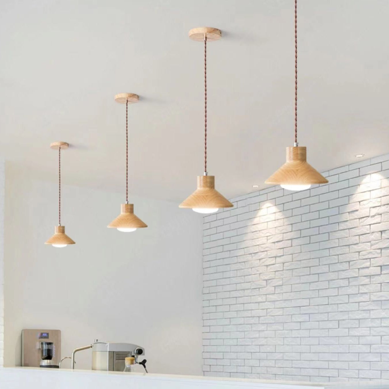 BABIRYE - Wood Cone Adjustable Cord Pendant Ceiling Light