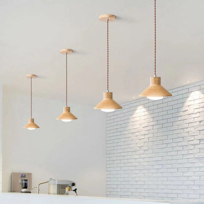 BABIRYE - Wood Cone Adjustable Cord Pendant Ceiling Light