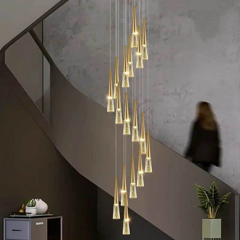 Brosia - Round Spiral Gold Teardrop Multi Head Hanging Ceiling Light Chandelier