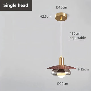 Bartola - Modern Grey Glass Circular Wood Style Shade Hanging Pendant Ceiling Light