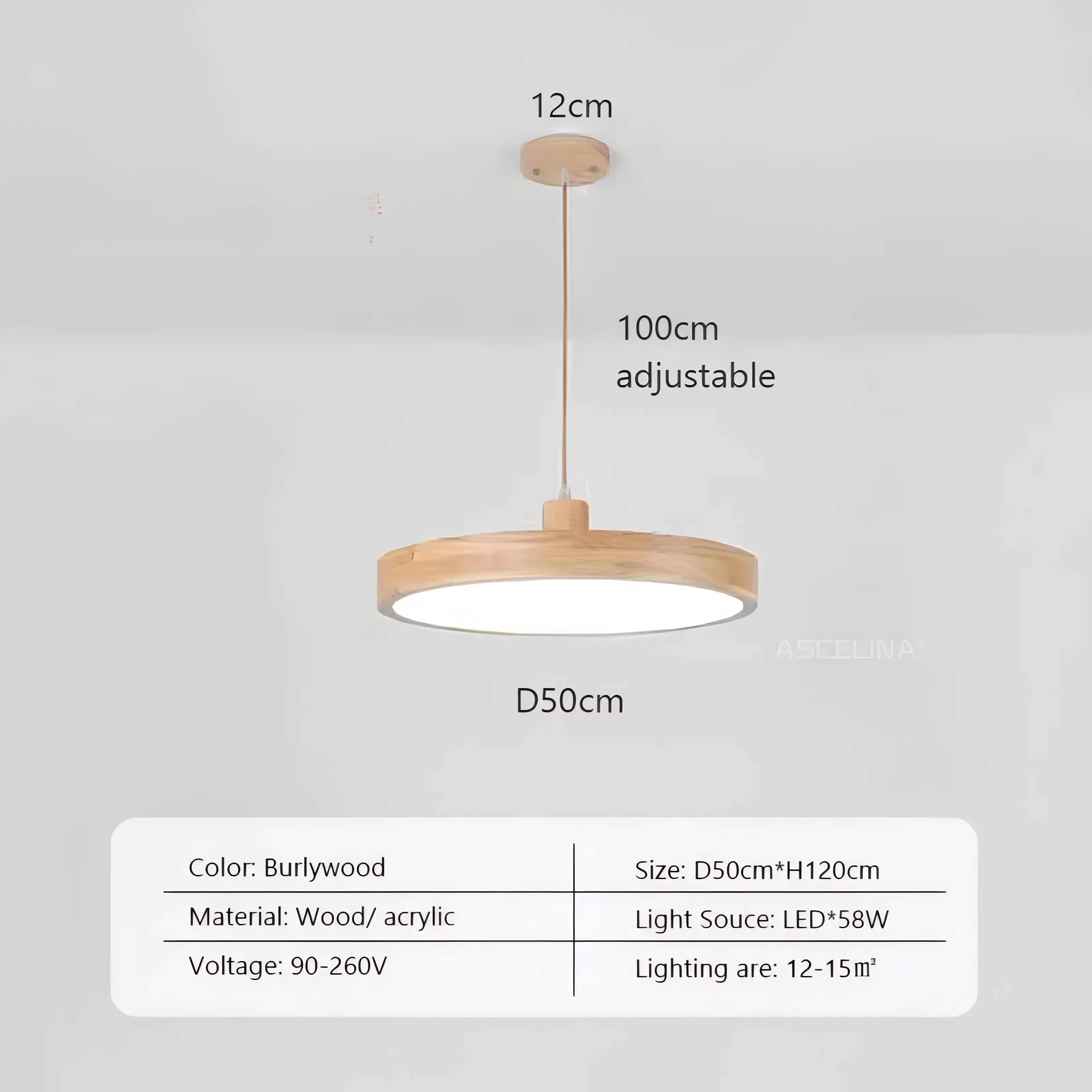 Dulce - Modern Thin Round Wooden Hanging Pendant Ceiling Light