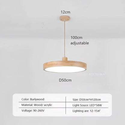 Dulce - Modern Thin Round Wooden Hanging Pendant Ceiling Light