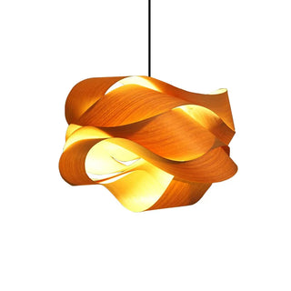 Matia - Asian Wood Curved Pendant Ceiling Light