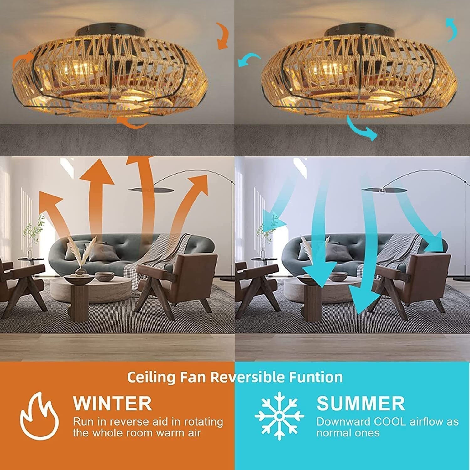 Paloma - Hand Made Rope Light Ceiling Fan 7 Blade