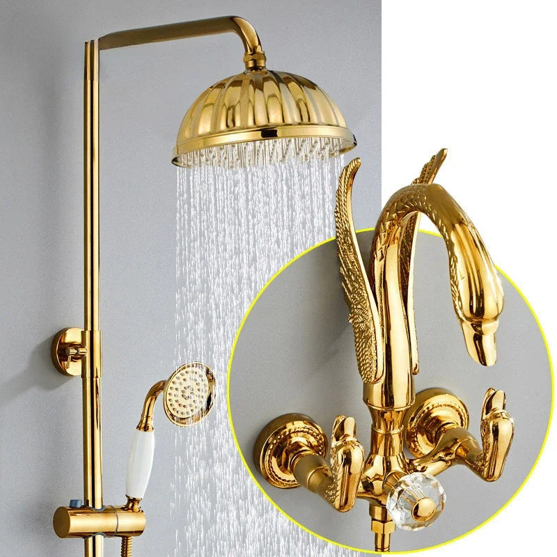 Goddard - Gold Swan Bathroom Rainfall Shower Set with Dual Handle Controls