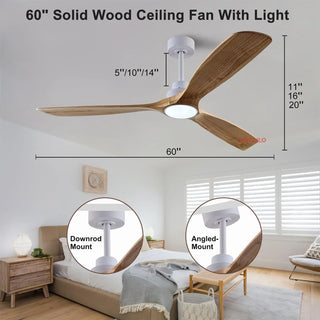 Coley - 42/52/60Inch Natural Wood Silent 3 Blade Ceiling Fan Remote Control