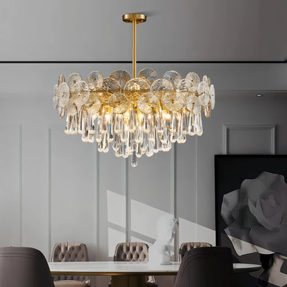 Albina - Patterned Glass Teardrop Crystal Glass Ceiling Light Gold Chandelier