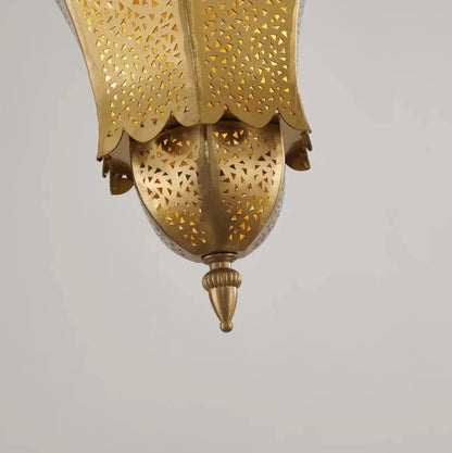 Mauro - Vintage Perforated Gold Lantern Hanging Pendant Ceiling Light