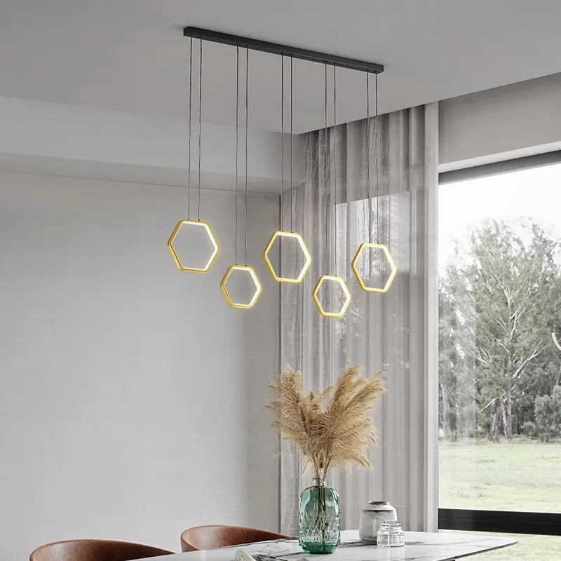 Glykeria - Modern Industrial Hexagon LED Multi Ring Hanging Ceiling Light