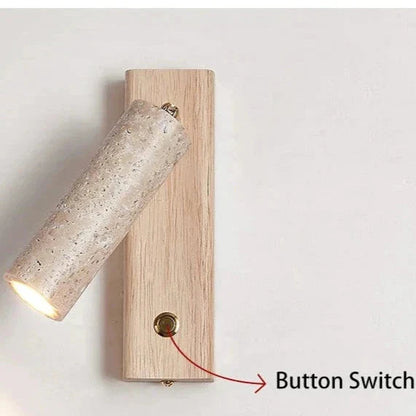 Pharez - Wabi-Sabi Stone Walnut Log Wood Rotatable Wall Light