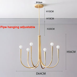 Dustin - Pipe Erected Curved Multi Head Hanging Retro/Modern Ceiling Light Chandelier