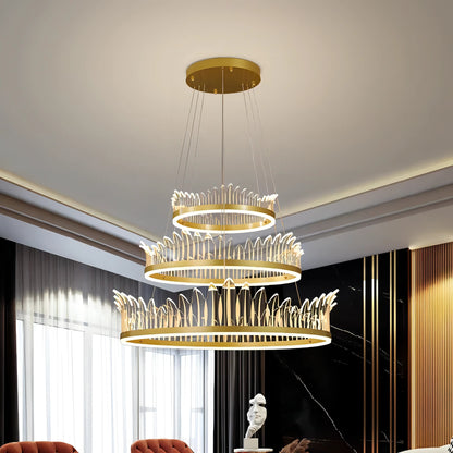 Rory - Hanging Curved Transparent Leaf Gold Ceiling Chandelier