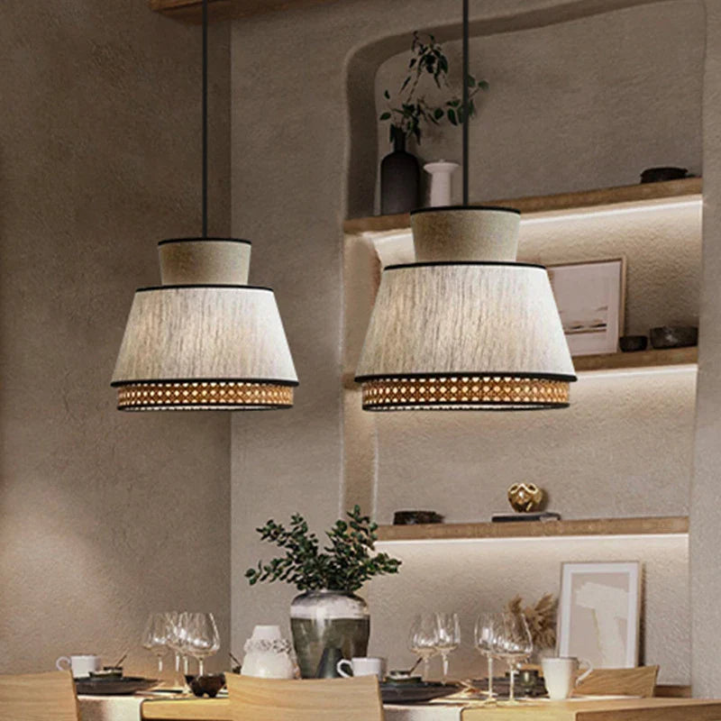 Veronica - Vintage Cloth Rattan Pendant Ceiling Light