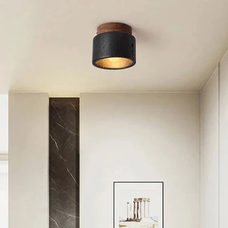 Emilio - Retro Black Stone Flush Mount Wood Ceiling Downlight