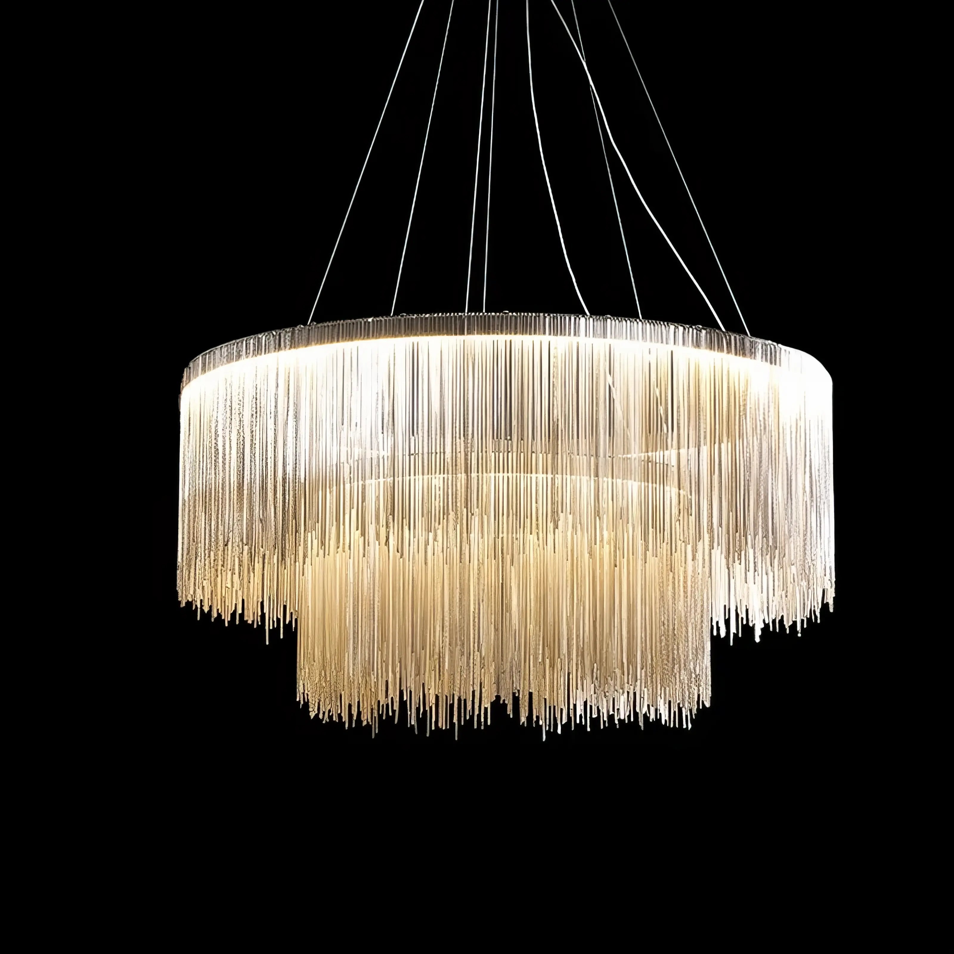 Brita - Modern Hanging Tassel Round Silver Ceiling Chandelier