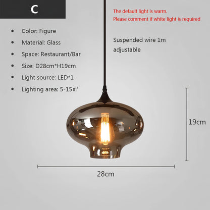 Filomena - Nordic Smoke Grey Glass Hanging Pendant Ceiling Light