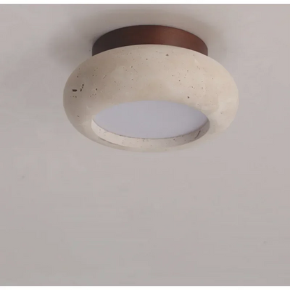 Birch - Round Natural Wood Travertine LED Ceiling Light