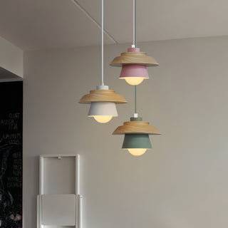 Reign - Nordic Wood Hanging Round Coloured Shade Pendant Ceiling Light