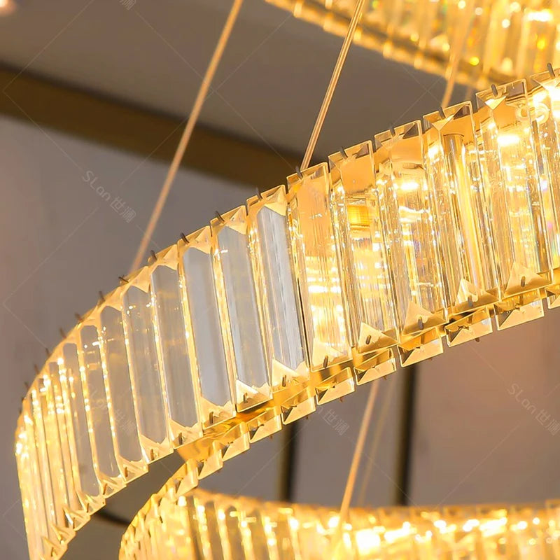 Patric - Crystal Round Tiered Gold Ceiling Chandelier