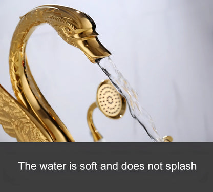 Wilburn - Freestanding Floor Gold Swan Bathtub Tap with Handheld Shower