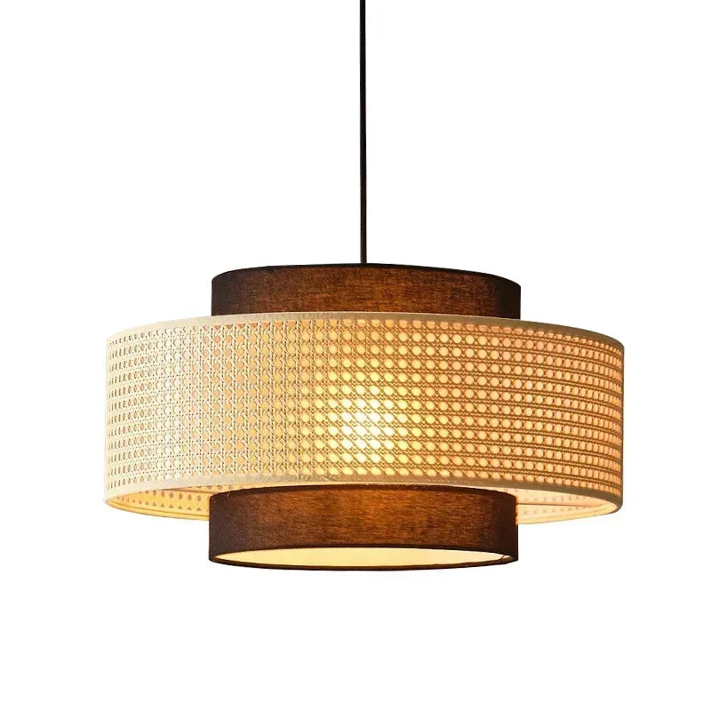 Bolaños - Layered Perforated Woven Cylindrical Hanging Pendant Ceiling Light