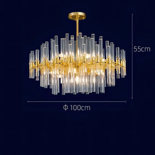 Sofia - Glass Crystal Tubes Round Gold Ceiling Chandelier