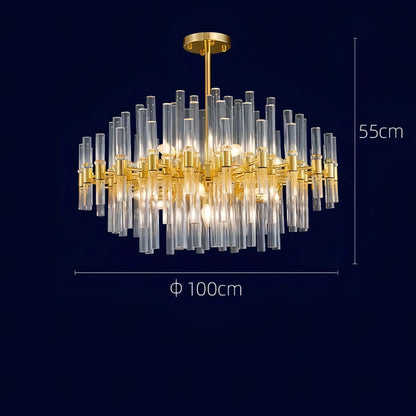 Sofia - Glass Crystal Tubes Round Gold Ceiling Chandelier