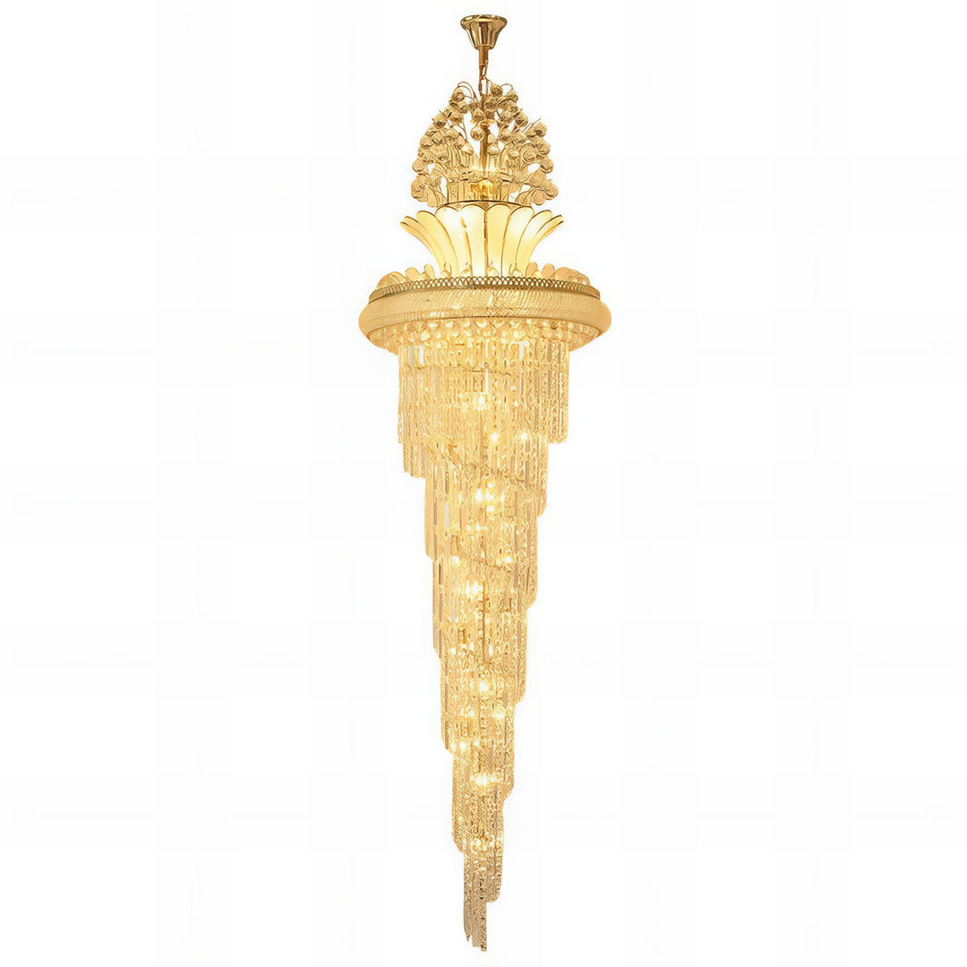 Nikita - Vintage Gold Spiral Long Crystal Staircase Chandelier