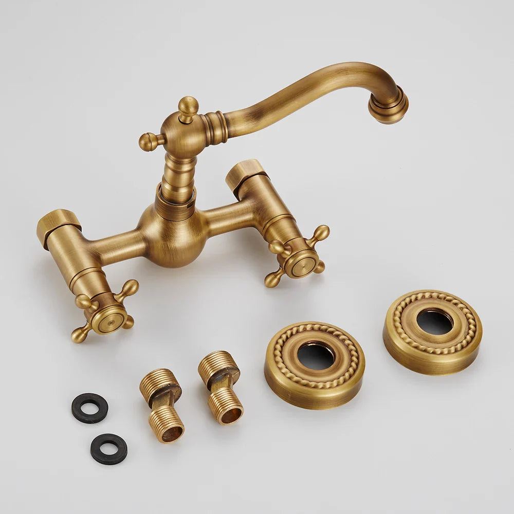 Steffen - Antique Brass Dual Handle Rotatable Mixer Kitchen Tap