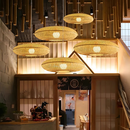 Clemencia - Handmade Rattan Woven Bamboo Oval Hanging Pendant Ceiling Light