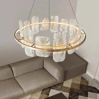 Halo - Hanging Stone Style Coloured Glass Gold Round Chandelier