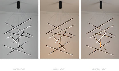 Miller - Modern Hanging Thin Black Crossed Bar Ceiling Light Chandelier