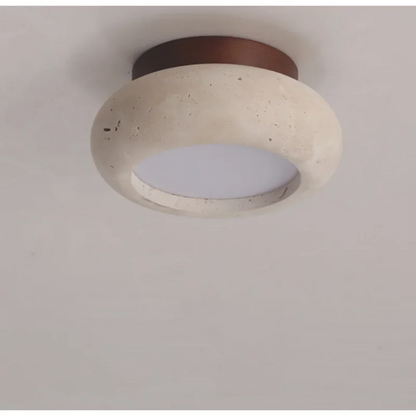 Birch - Round Natural Wood Travertine LED Ceiling Light